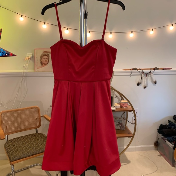 • silky sweetheart ruby red mini dress • - Picture 9 of 13